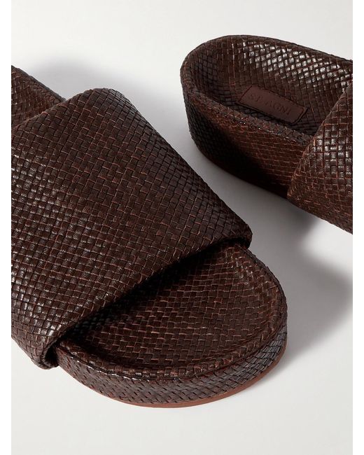 St. Agni Brown Woven Leather Platform Slides