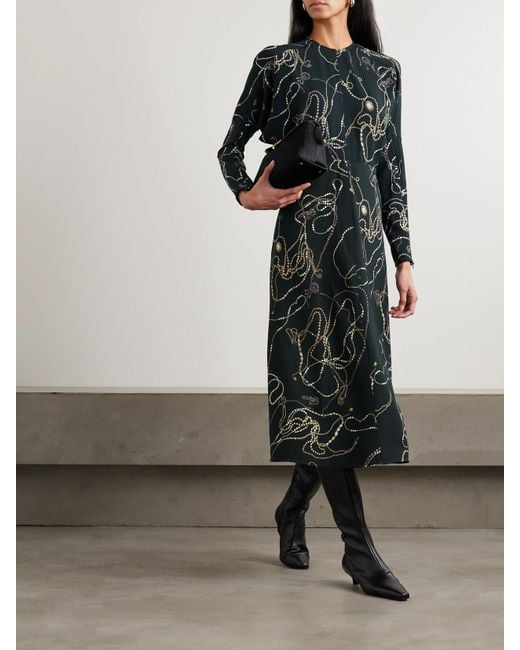 Victoria Beckham Green Paneled Printed Crepe Midi Dress