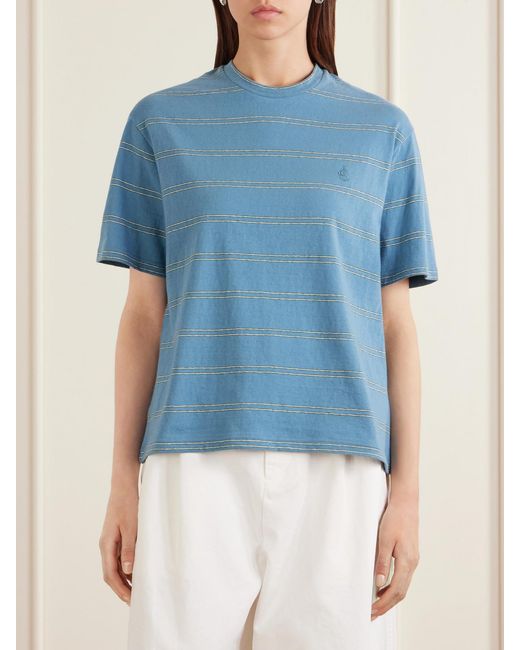 Jil Sander Blue Logo-Embossed Striped Cotton T-Shirt