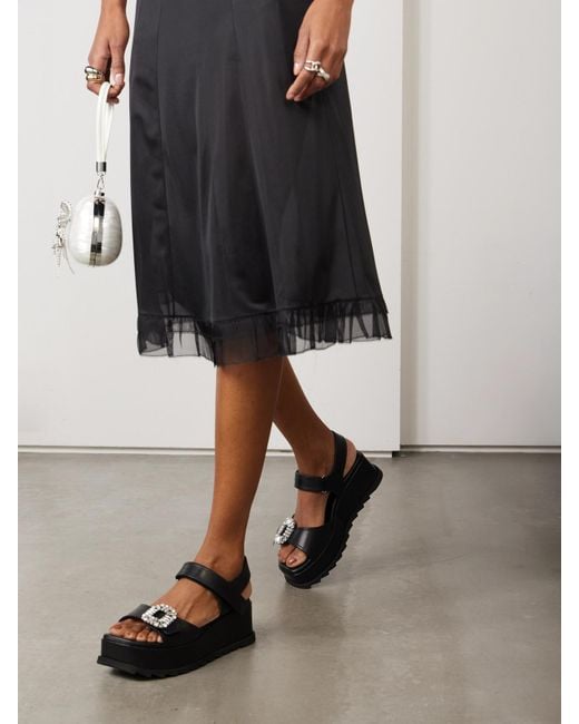 Roger Vivier Black Crystal-Embellished Leather Platform Sandals