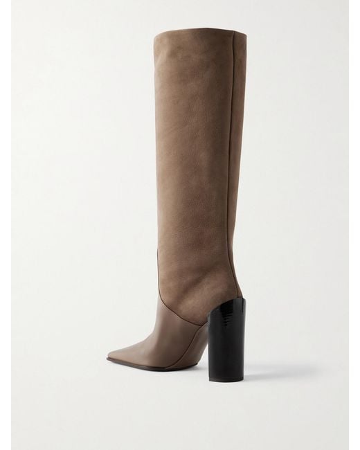 Alaïa Brown Kniehohe Stiefel Aus Nubukleder Und Leder
