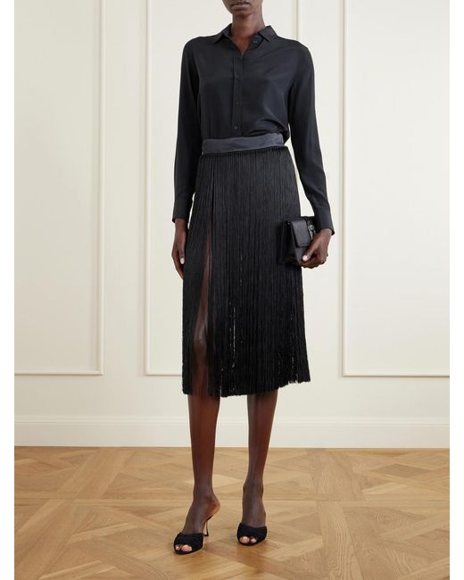 Dolce & Gabbana Black Fringed Midi Skirt