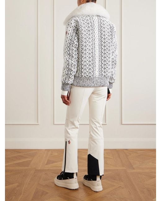 Moncler White Beille Bomber Jacket With Detachable Shearling Collar