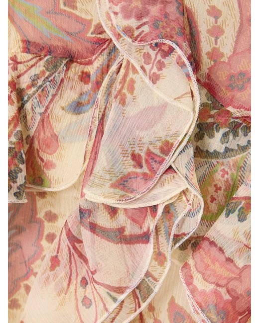 Etro Natural Ruffled Printed Silk-Crepon Maxi Dress