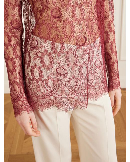 Dolce & Gabbana Red Chantilly Lace Turtleneck Blouse