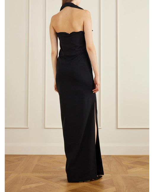 Magda Butrym Black Floral-Applique Ruched Wool-Blend Maxi Dress