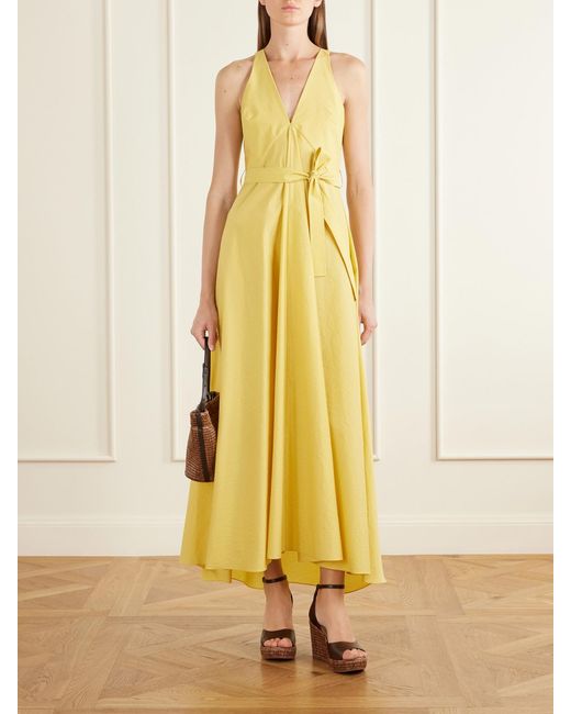 Brunello Cucinelli Yellow Belted Cotton-Blend Midi Dress