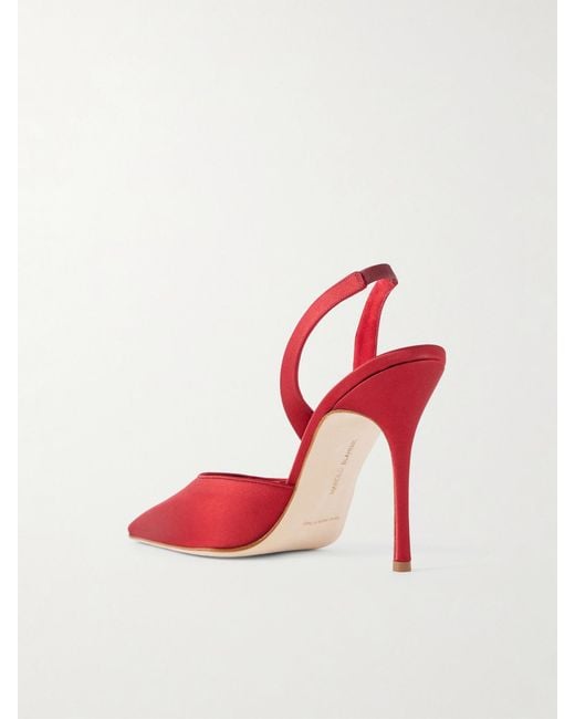 Manolo Blahnik Red Borelapla 105 Satin Slingback Pumps