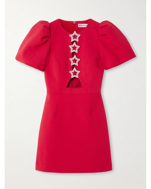 Rebecca Vallance Red Akari Cutout Crystal-Embellished Cady Mini Dress