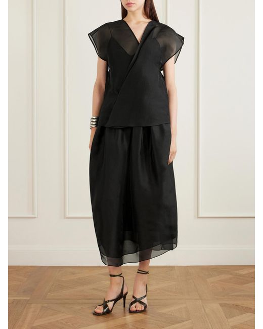 Khaite Black Mer Wrap-Effect Pleated Silk-Organza Blouse