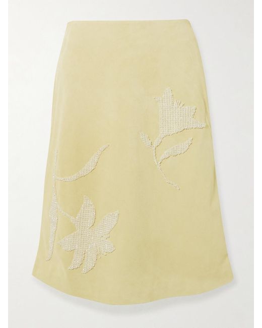 16Arlington Yellow Dafne Embellished Suede Midi Skirt