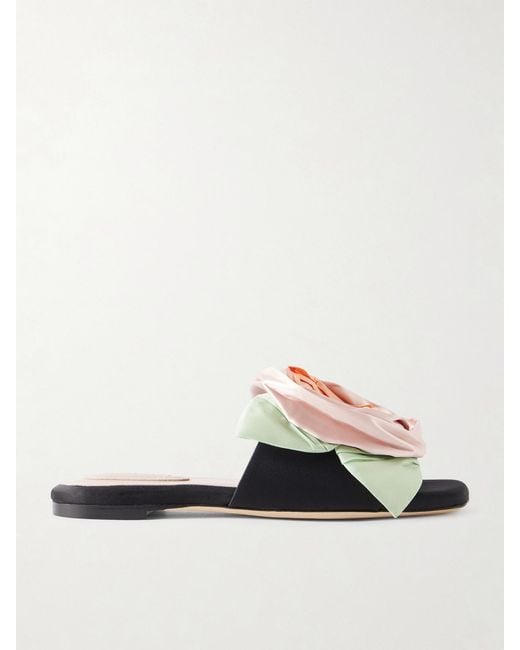 Simone Rocha White Floral-Appliquéd Satin Slides