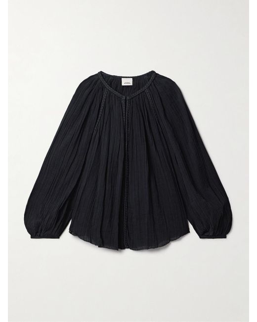 Isabel Marant Blue Jenna Gathered Organic Cotton-Gauze Blouse