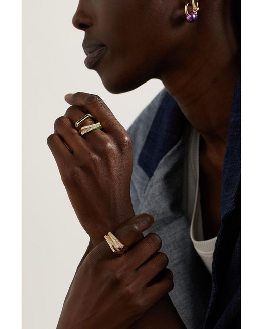 Rainbow K Metallic Handcuff 14-Karat, Diamond And Enamel Ring