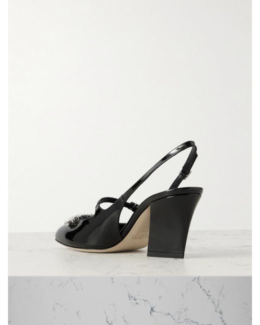 Jimmy Choo Black Belinda 70 Slingback-Pumps Aus Lackleder Mit Kristallen
