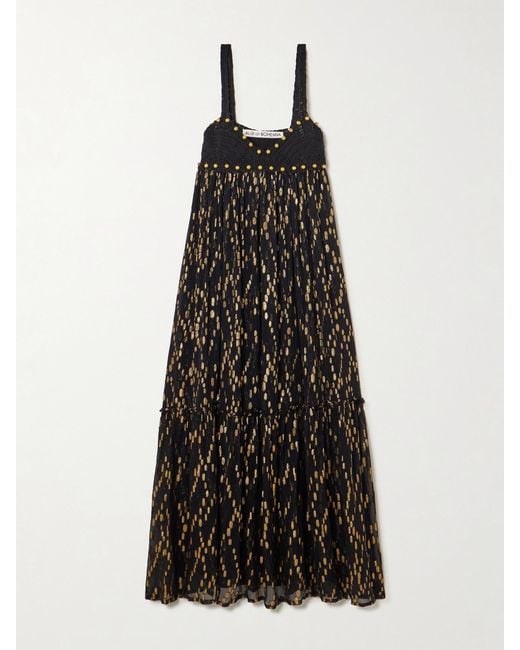 Alix Of Bohemia Black Victoria Twilight Mist Embellished Crotchet-Trimmed Fil Coupé-Voile Midi Dress