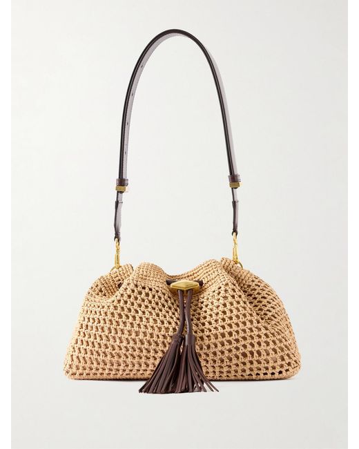 Jimmy Choo White Cinch Medium Bead-Embellished Fringed Raffia Shoulder Bag