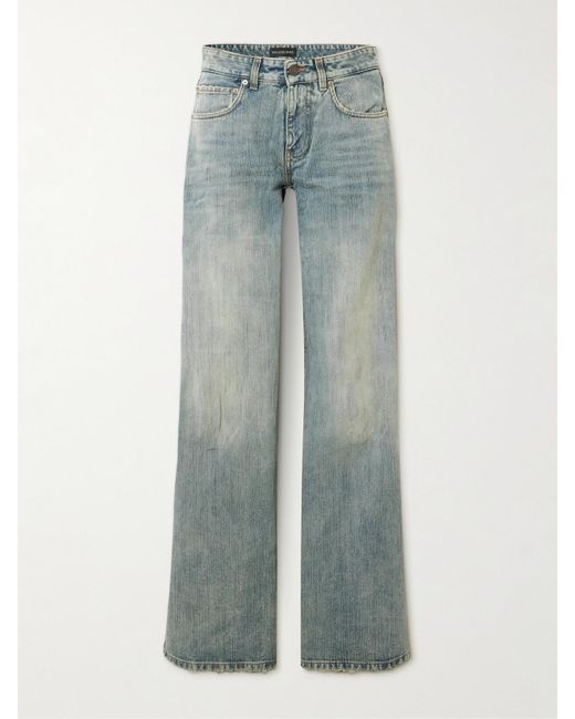 Balenciaga Blue Distressed Mid-Rise Wide-Leg Jeans