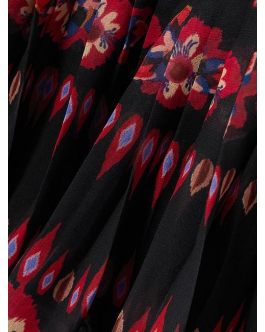 Saloni Red Isa Pleated Floral-Print Silk Crepe De Chine Mini Dress