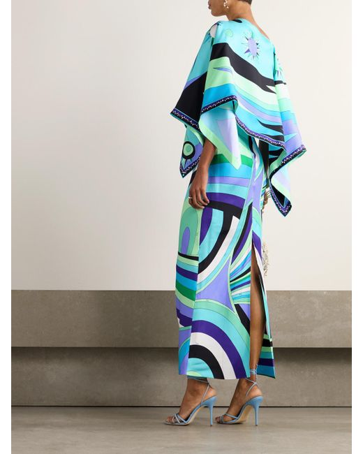 Emilio Pucci Blue Layered Printed Silk-Twill Maxi Dress