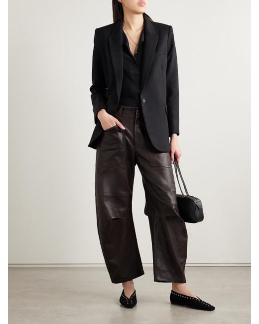 Nili Lotan Black Shon Leather Barrel-Leg Pants