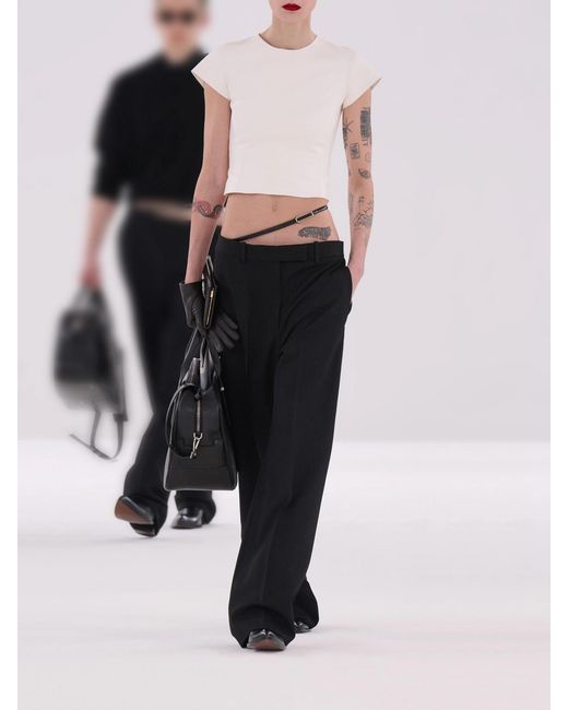 Tom Ford Black Belted Grain De Poudre Wool Wide-Leg Pants