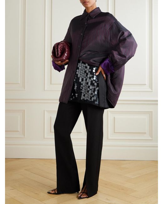 Dries Van Noten Purple Wattiertes Oversized-Hemd Aus Gestreiftem, Glänzendem Twill