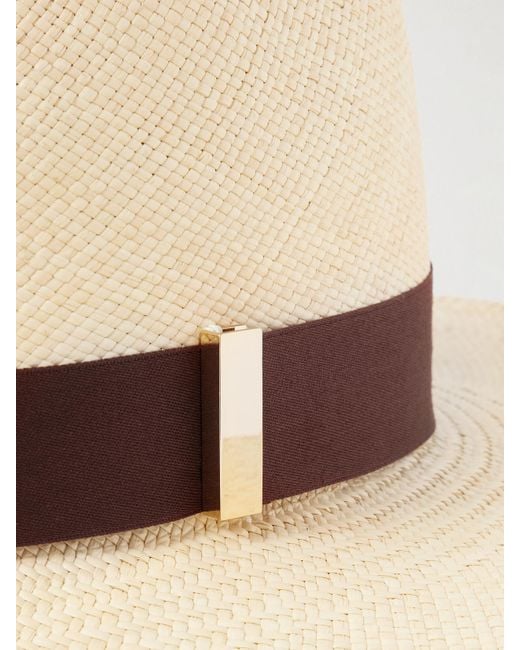Gigi Burris Millinery Natural Requiem Embellished Cotton Sateen-Trimmed Straw Fedora