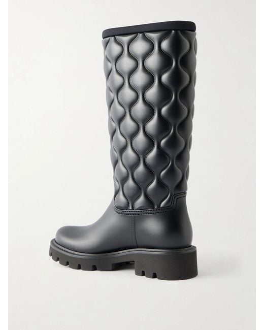 Moncler Black Kickstream Quilt Knee-High Rubber Boots