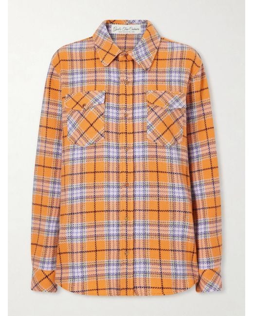 God's True Cashmere Orange Midnight Sun Checked Cashmere Shirt