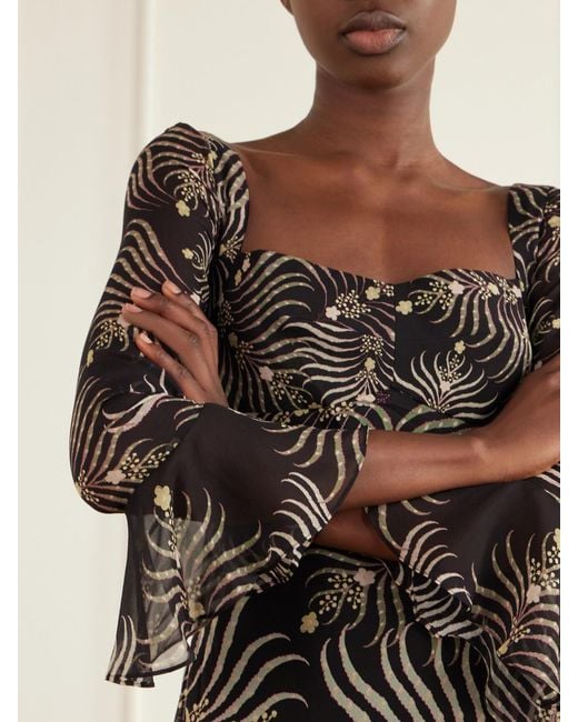 Saloni Black Willa Printed Silk-Chiffon Gown