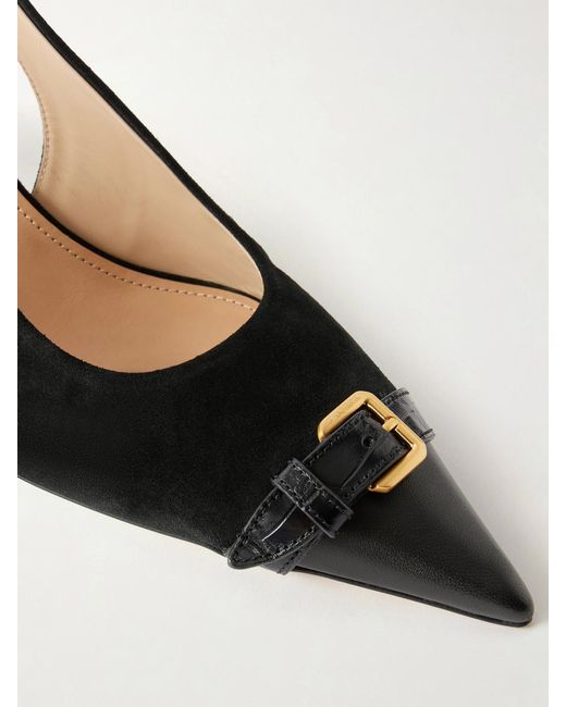 J.W. Anderson Natural Buckled Leather-Trimmed Suede Slingback Pumps
