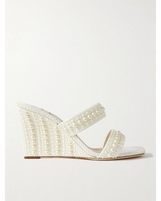 Sandales Compensées En Satin À Perles Sacoria 85 Jimmy Choo en coloris Natural