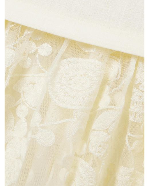 Sea Natural Arielle Linen And Cotton-Blend And Embroidered Tulle Midi Dress