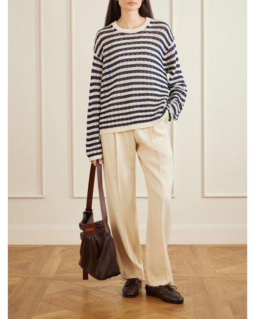 Aimé Leon Dore Blue Eyelet Striped Cotton Sweater