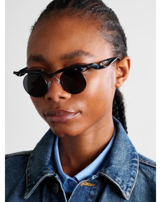 Prada Black Morph Rimless Round-Frame Acetate Sunglasses