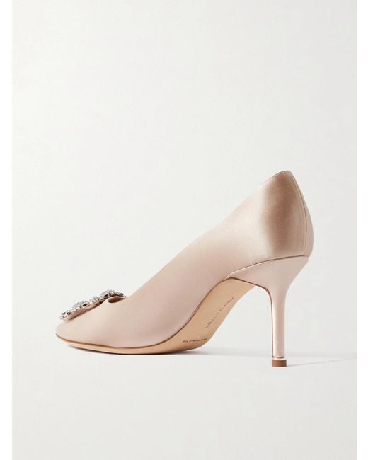 Manolo Blahnik Natural Hangisi 70 Pumps Aus Satin Mit Kristallen