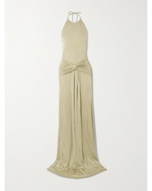 The New Arrivals Ilkyaz Ozel White Euphorie Robe Aus Glänzendem Stretch-Jersey Mit Raffungen Und Rückenausschnitt