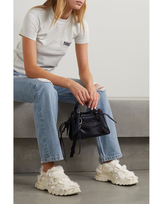 Balenciaga White Faux Fur-Lined Leather And Rubber Sandals