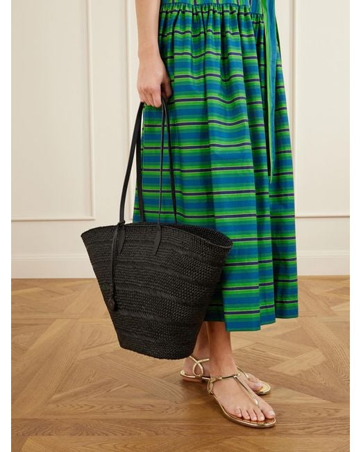 Hunting Season Black Market Leather-Trimmed Woven Iraca Tote