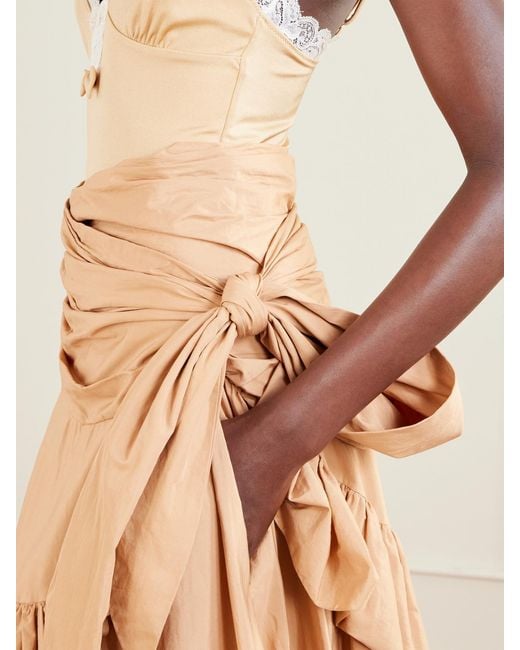 Chloé Natural Bow-Detailed Ruffled Organic Cotton-Poplin Midi Skirt