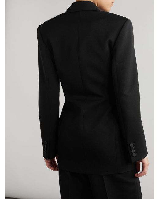 Saint Laurent Black Double-Breasted Twill-Trimmed Grain De Poudre Wool Blazer