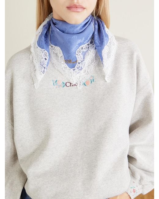 Chloé Pink Lace-Trimmed Silk Scarf