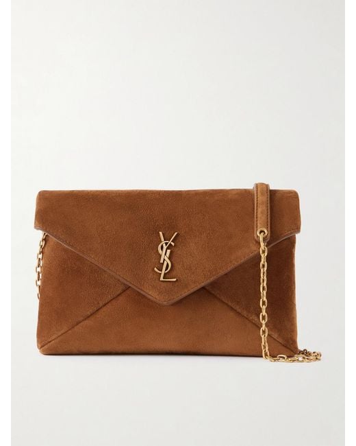 Saint Laurent Brown Cassandre Suede Shoulder Bag