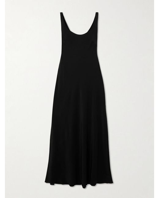 Matteau Black Silk Crepe De Chine Midi Dress