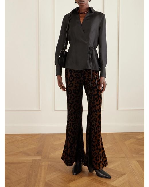 Alix Of Bohemia Black Farah Leopard-Print Velvet Flared Pants