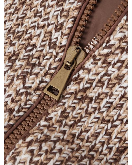 Moncler Brown Hooded Quilted Shell-Trimmed Wool Cardigan