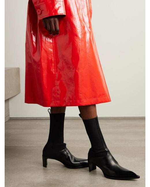 Jil Sander Black Stretch-Knit And Leather Ankle Boots