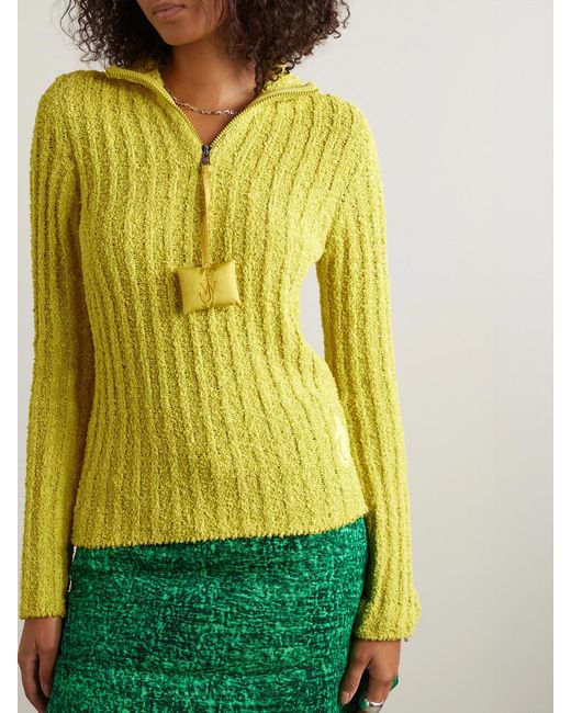 Moncler Genius Yellow Jw Anderson Appliquéd Ribbed Cotton-Blend Bouclé Sweater