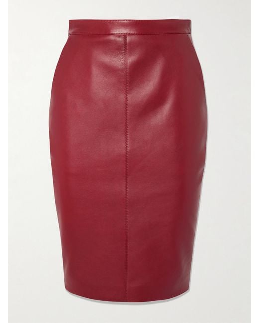 Saint Laurent Leather Skirt in Red | Lyst